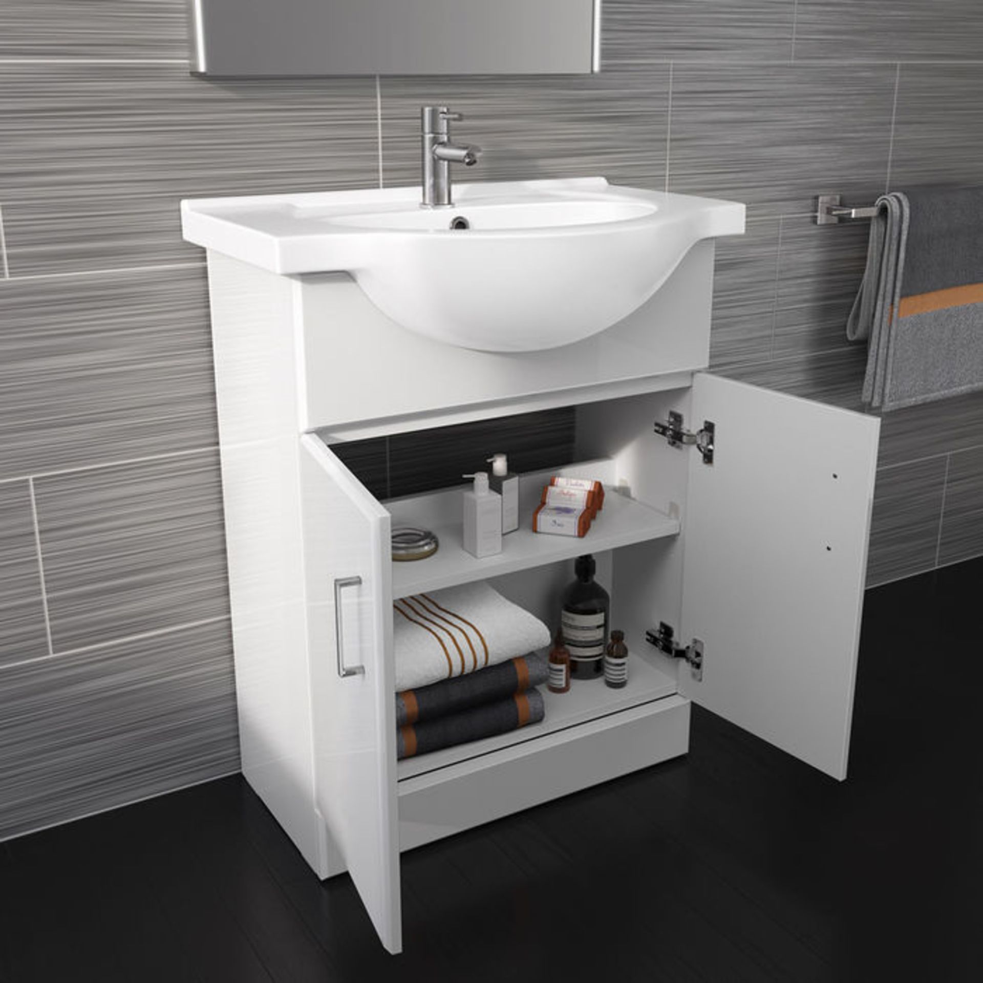 (Q93) 650x435mm Quartz Gloss White Built In Basin Cabinet. RRP £399.99. comes complete with basin. - Image 2 of 5