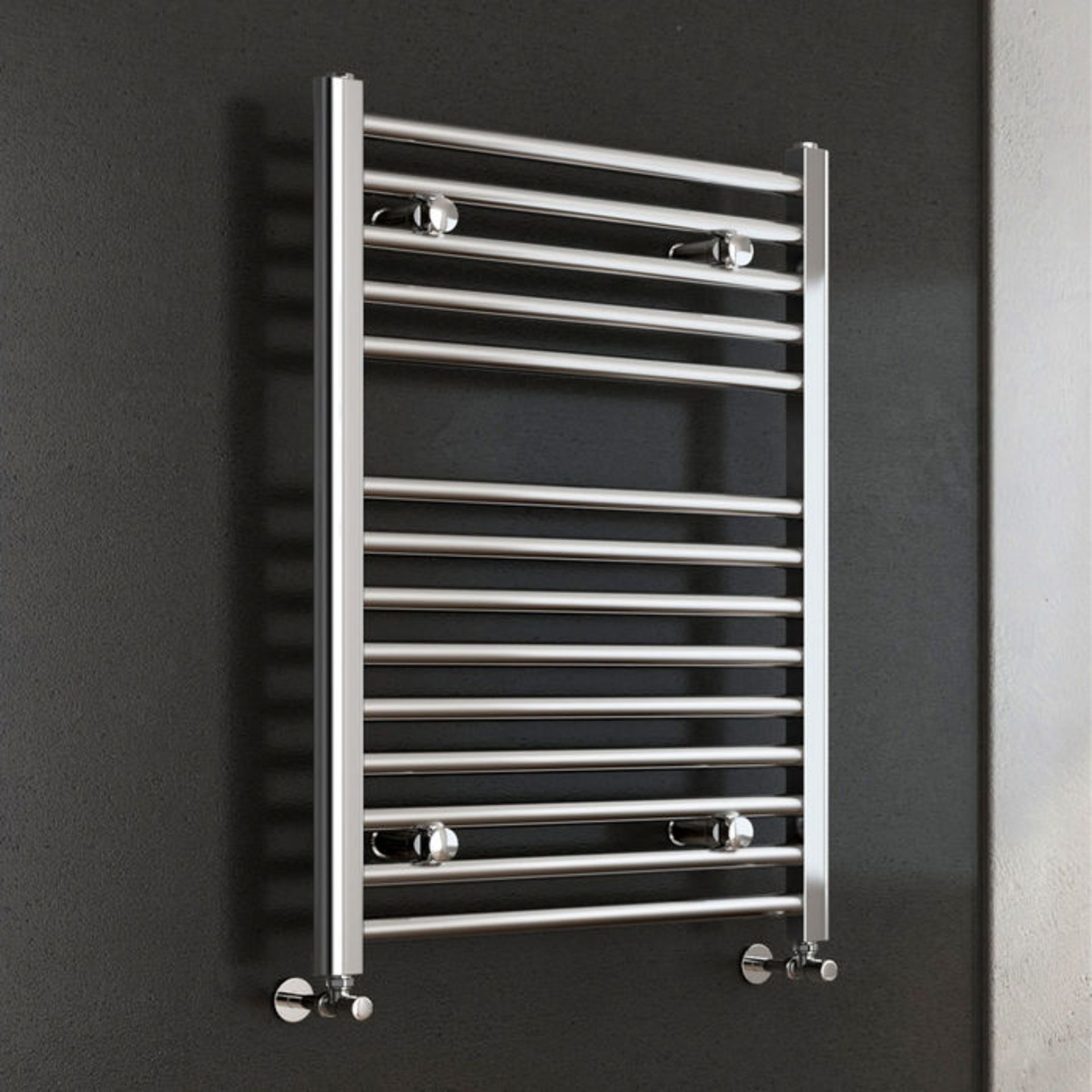 (Q125) 800x600mm - 25mm Tubes - Chrome Heated Straight Rail Ladder Towel Radiator.This premium range