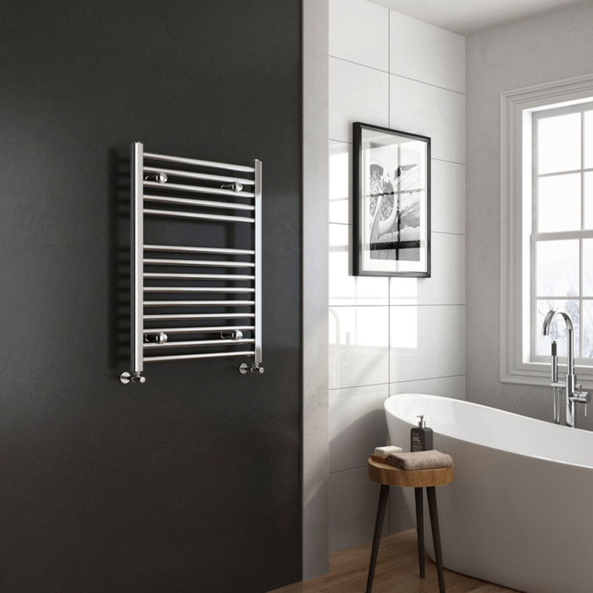 (Q125) 800x600mm - 25mm Tubes - Chrome Heated Straight Rail Ladder Towel Radiator.This premium range - Image 2 of 5