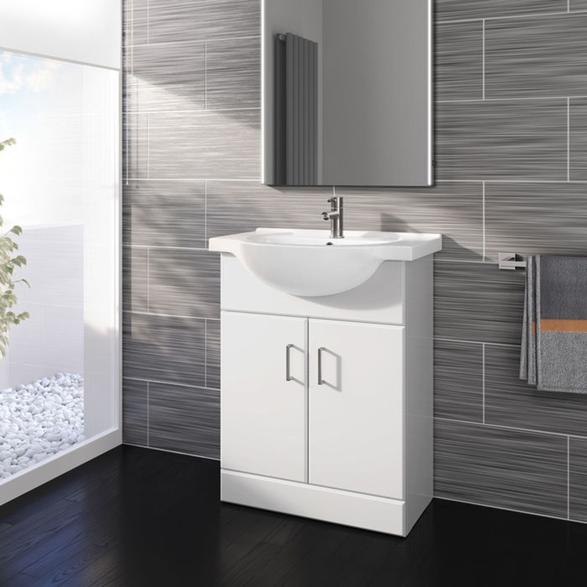 (Q93) 650x435mm Quartz Gloss White Built In Basin Cabinet. RRP £399.99. comes complete with basin. - Image 3 of 5