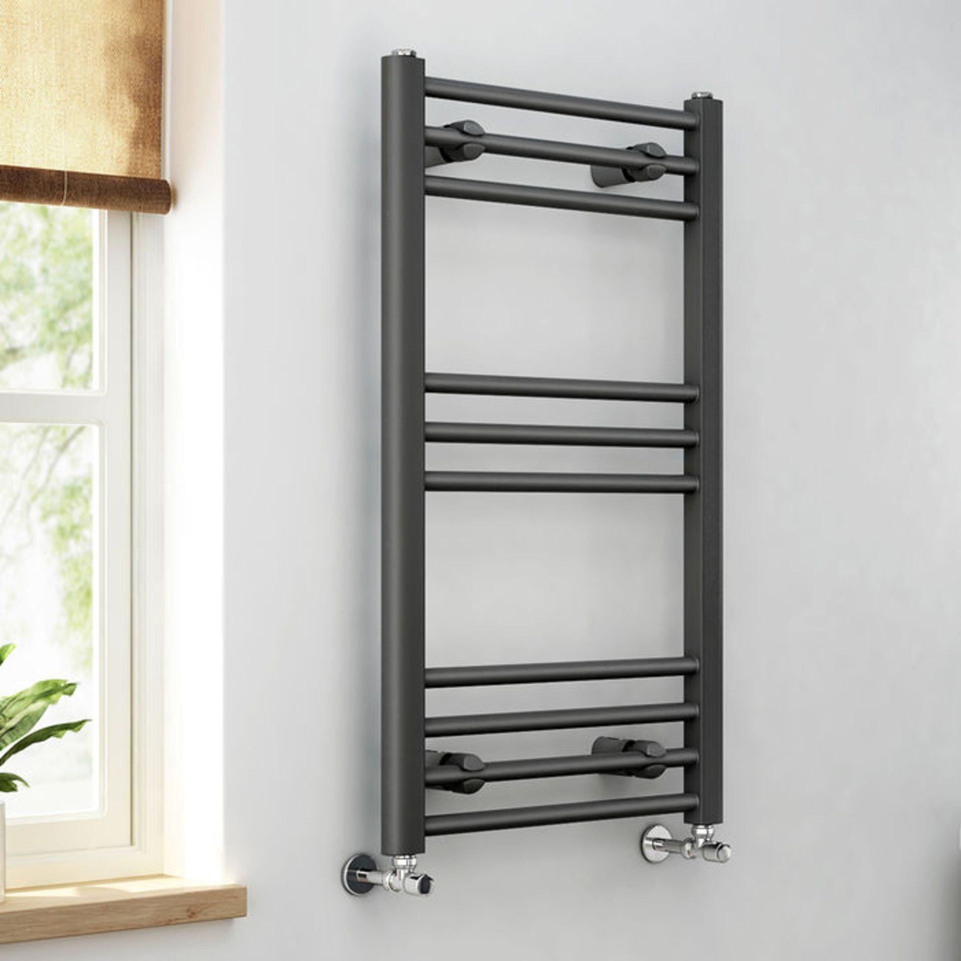 (PO178) 800x450mm - 20mm Tubes - Anthracite Heated Straight Rail Ladder Towel Radiator.Corrosion