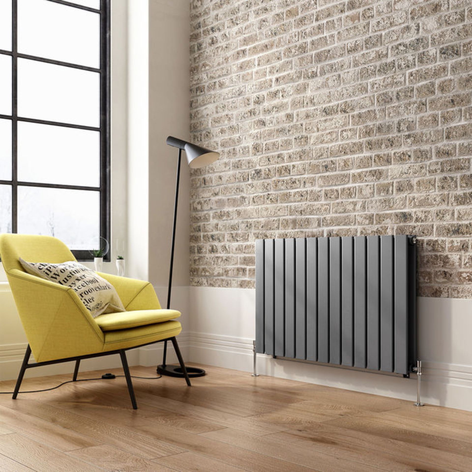(PO79) 600x980mm Anthracite Double Flat Panel Horizontal Radiator RRP £319.99.Made with low carbon - Image 2 of 3