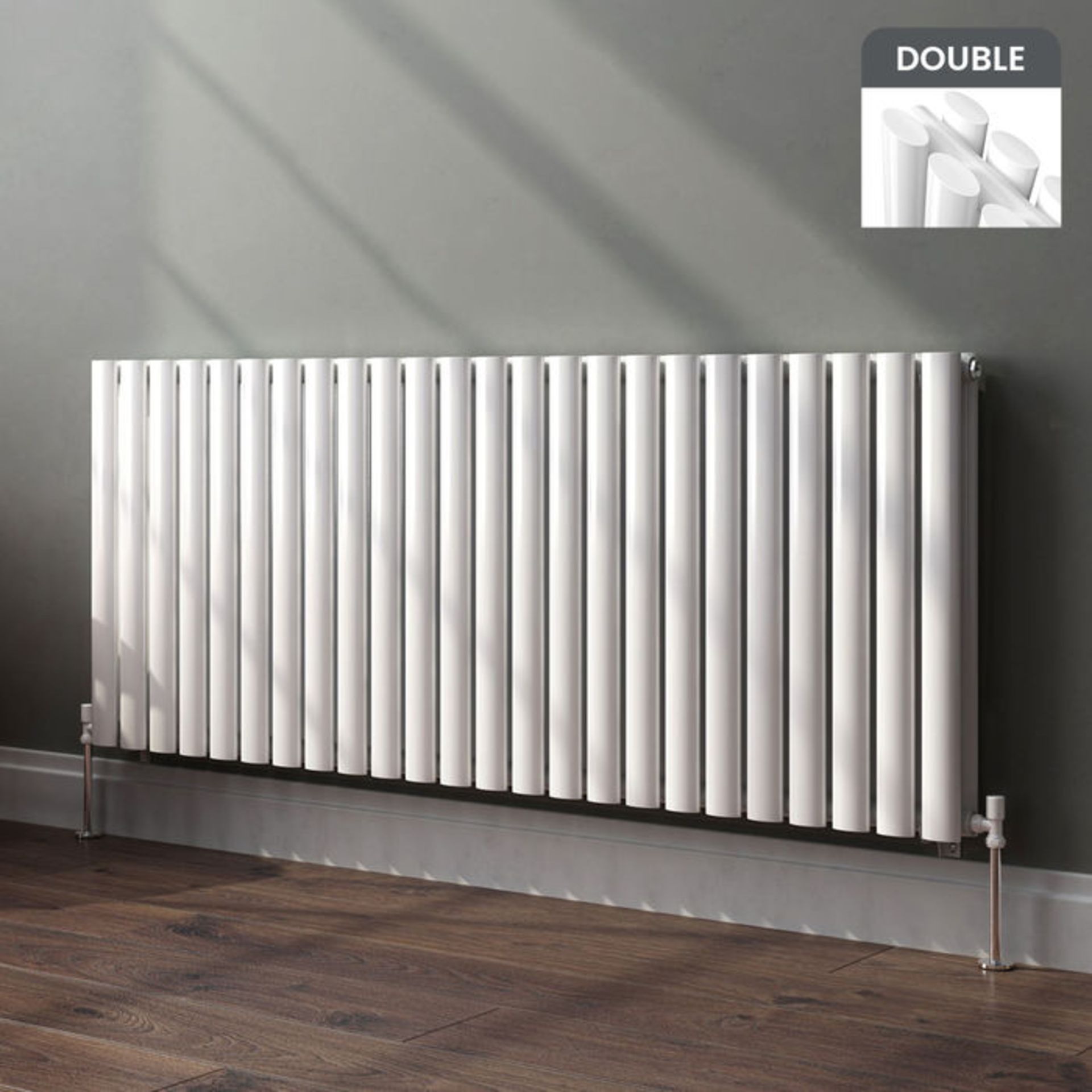 (PO172) 600x1440mm Gloss White Double Panel Oval Tube Horizontal Radiator. RRP £474.99.Made from - Image 2 of 3