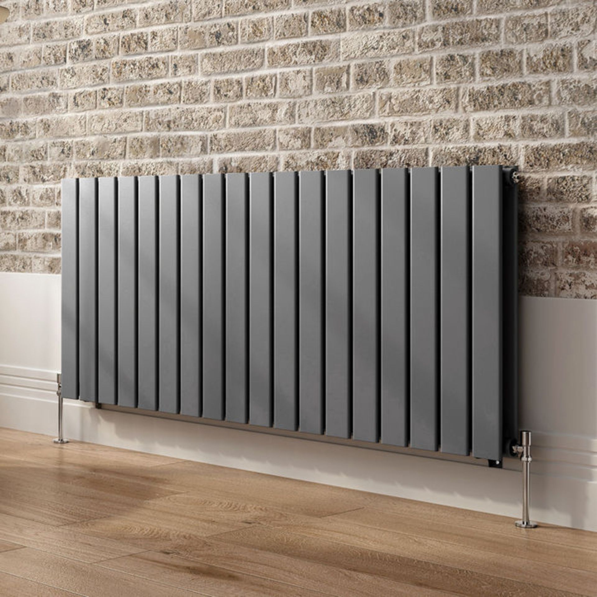 (PO80) 600x1380mm Anthracite Double Flat Panel Horizontal Radiator. £389.99. Made with low carbon - Image 3 of 4