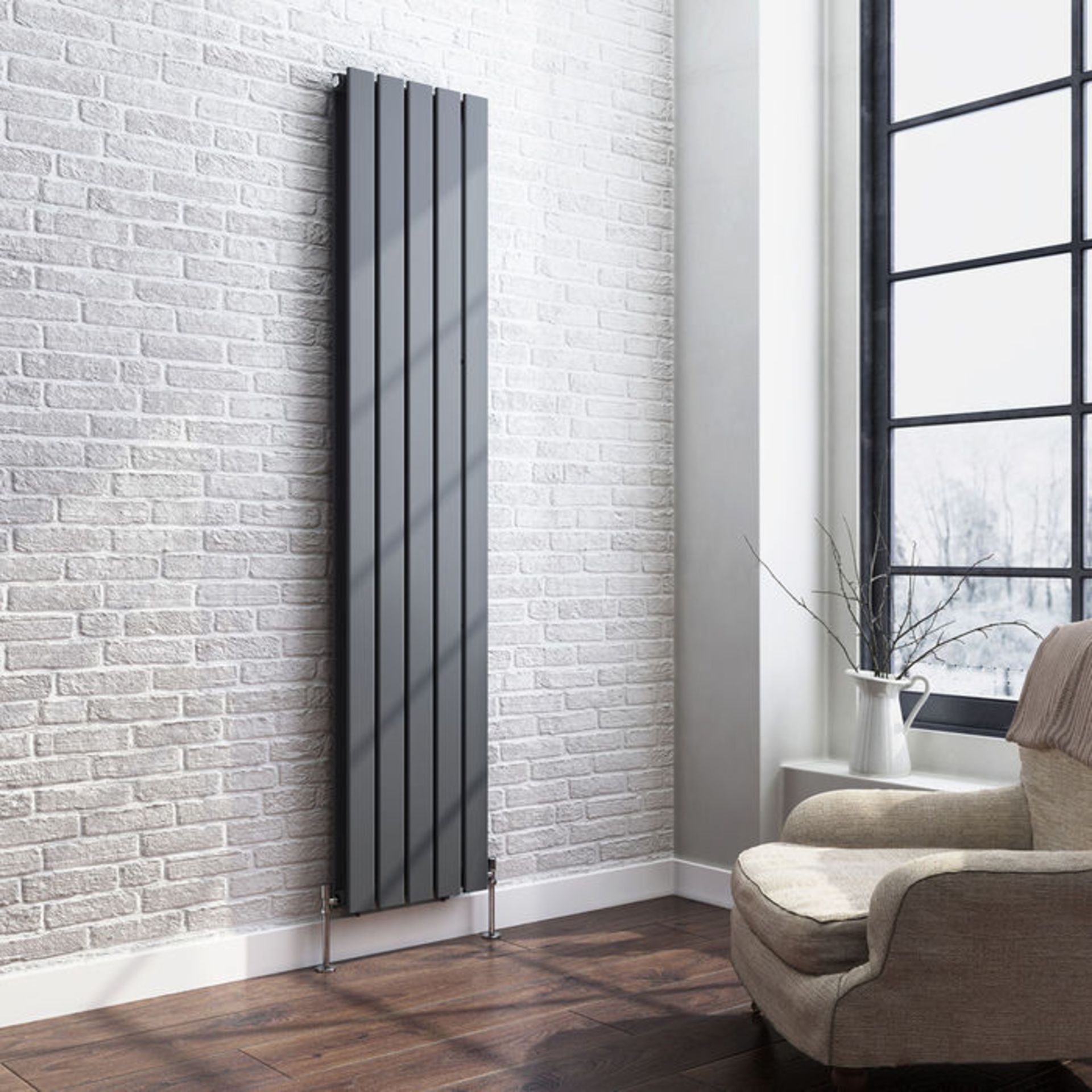 (PO44) 1800x376mm Anthracite Double Flat Panel Vertical Radiator. RRP £389.99.Made with low carbon - Image 2 of 3