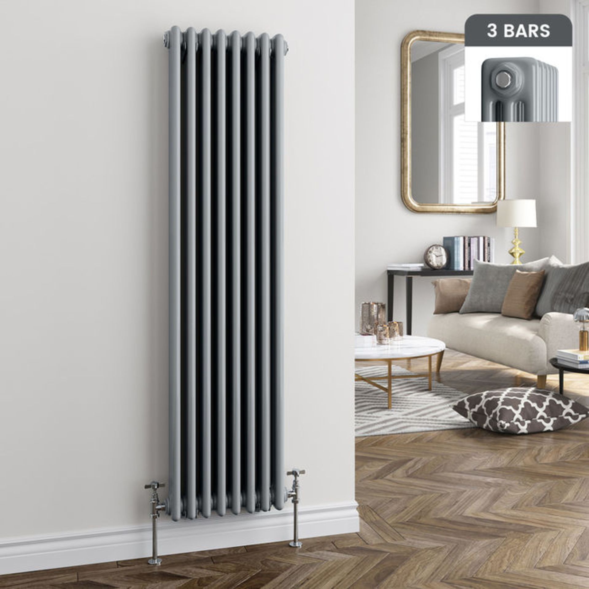 (PO36) 1500x380mm Earl Grey Triple Panel Vertical Colosseum Traditional Radiator. RRP £289.99.Made