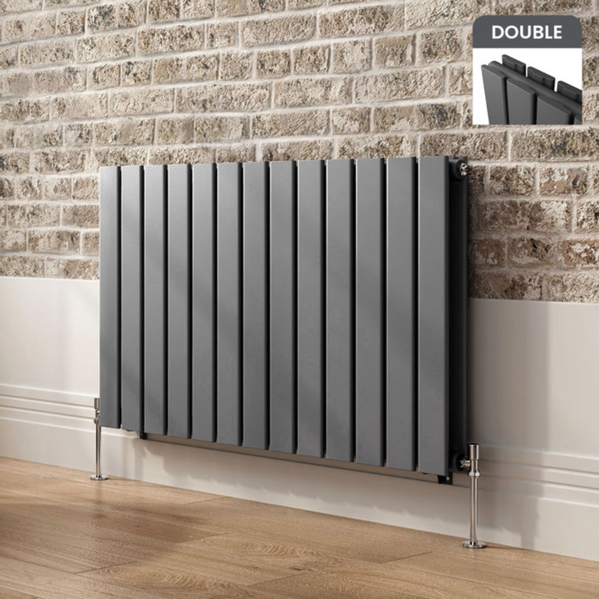 (PO79) 600x980mm Anthracite Double Flat Panel Horizontal Radiator RRP £319.99.Made with low carbon