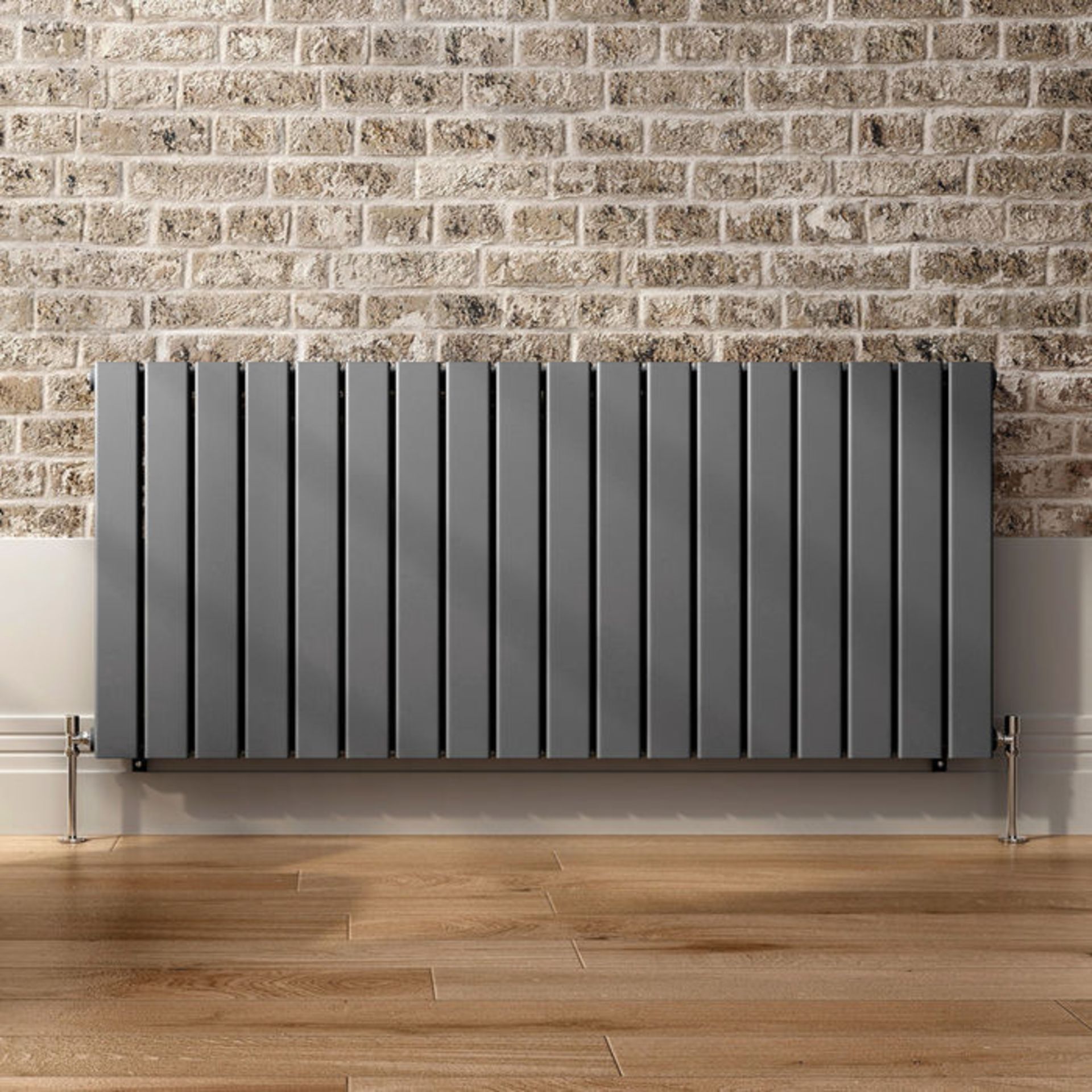 (PO80) 600x1380mm Anthracite Double Flat Panel Horizontal Radiator. £389.99. Made with low carbon - Image 4 of 4