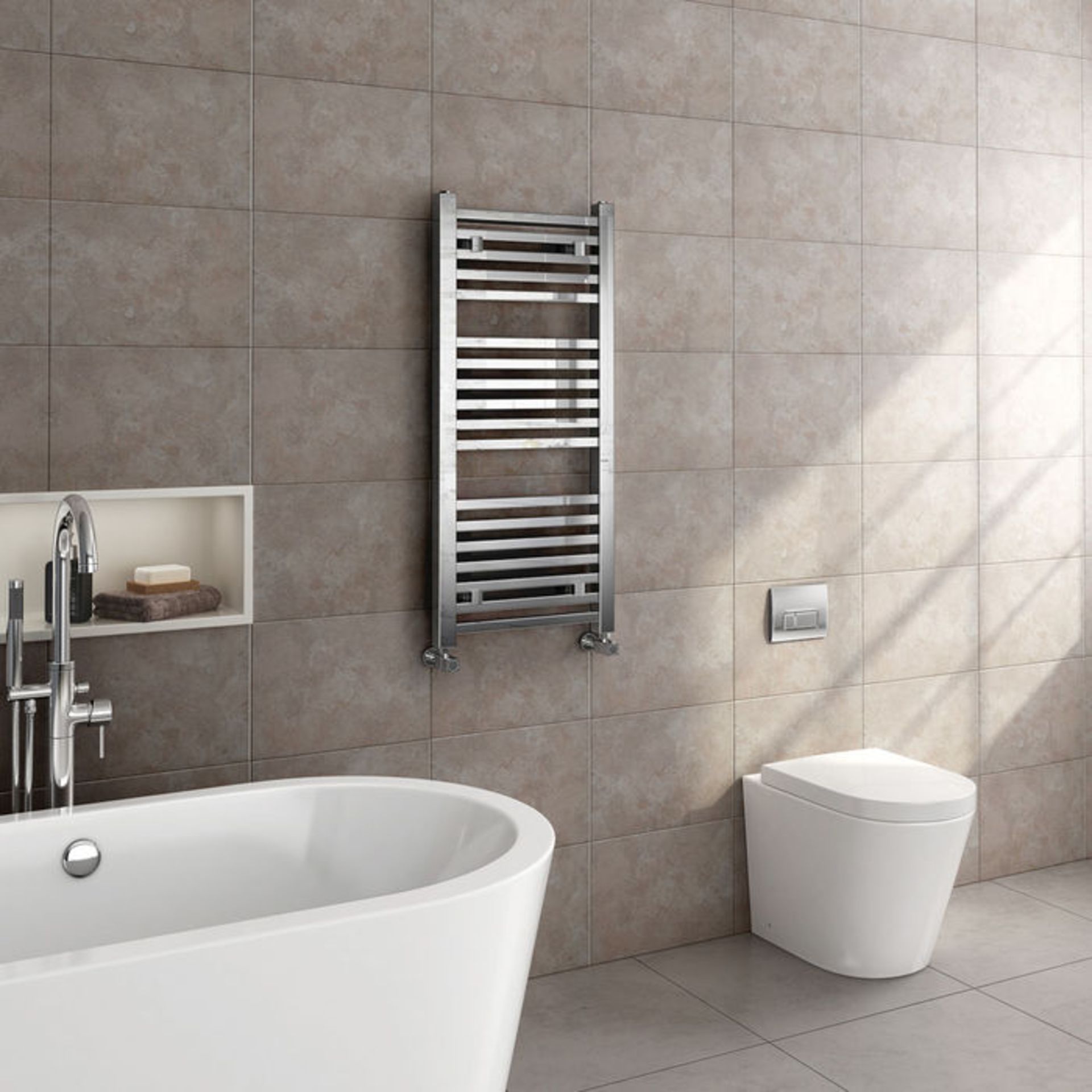 (PO65) 1000x450mm Chrome Square Rail Ladder Towel Radiator. RRP £269.99.Made from low carbon steel