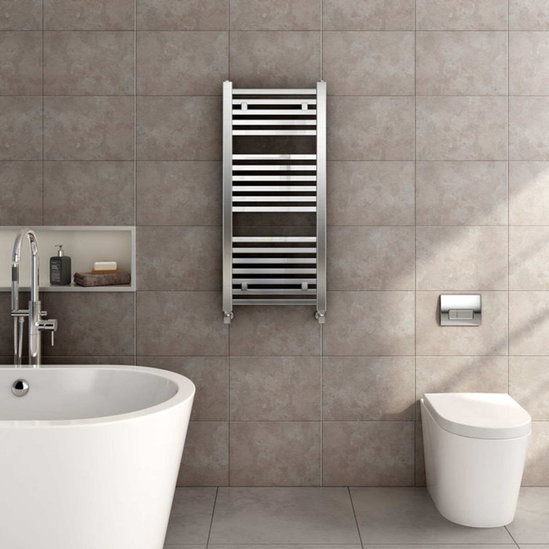 (PO65) 1000x450mm Chrome Square Rail Ladder Towel Radiator. RRP £269.99.Made from low carbon steel - Image 2 of 3