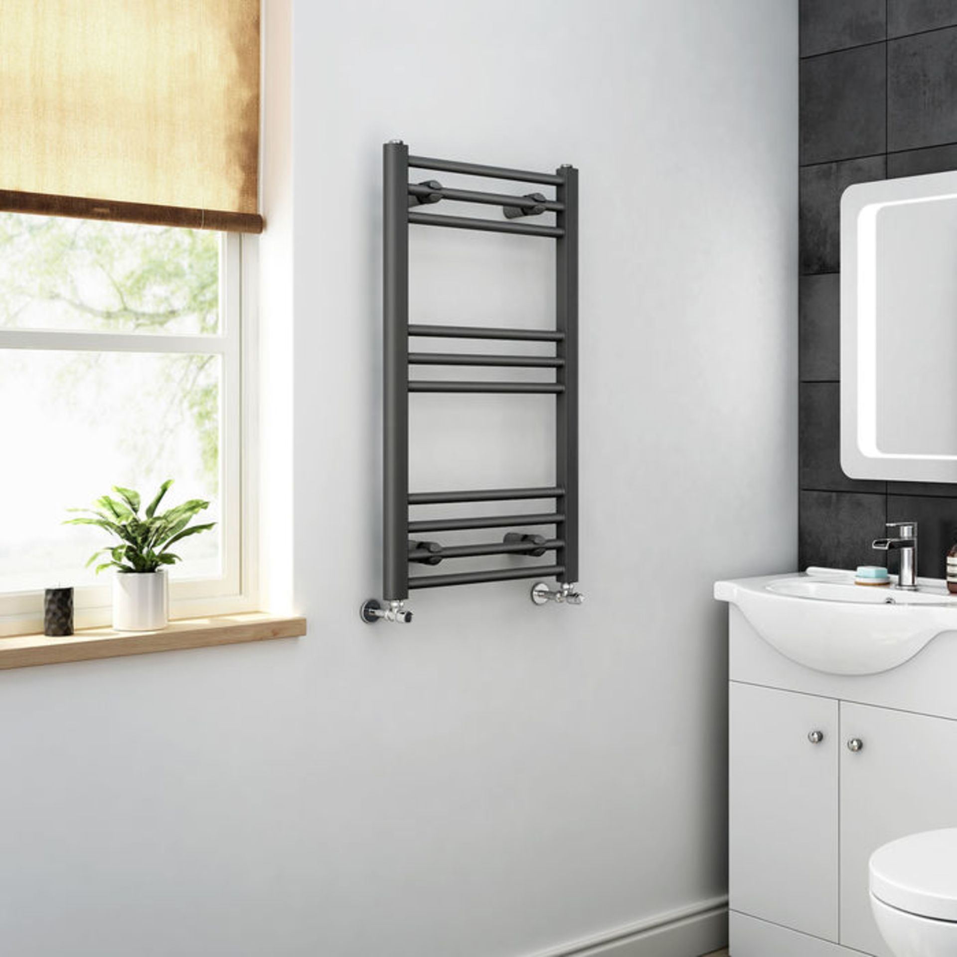 (PO178) 800x450mm - 20mm Tubes - Anthracite Heated Straight Rail Ladder Towel Radiator.Corrosion - Image 2 of 3