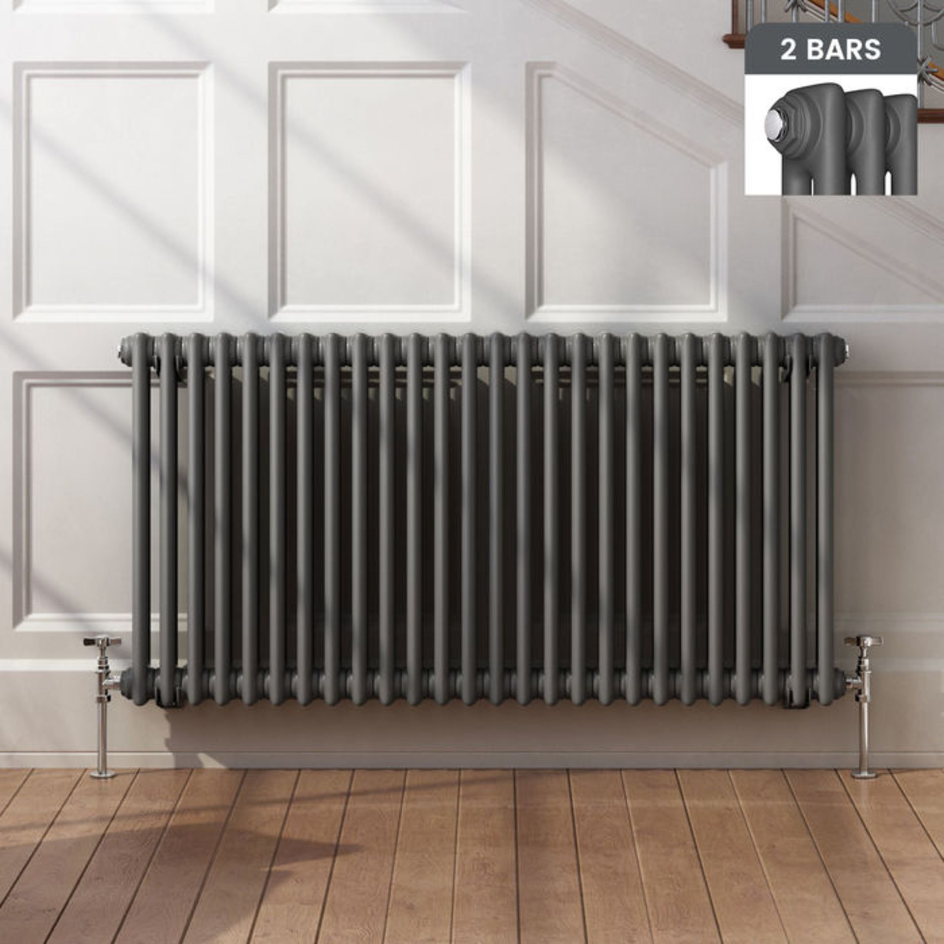 (PO173) 600x1188mm Anthracite Double Panel Horizontal Colosseum Traditional Radiator. RRP £599.99.