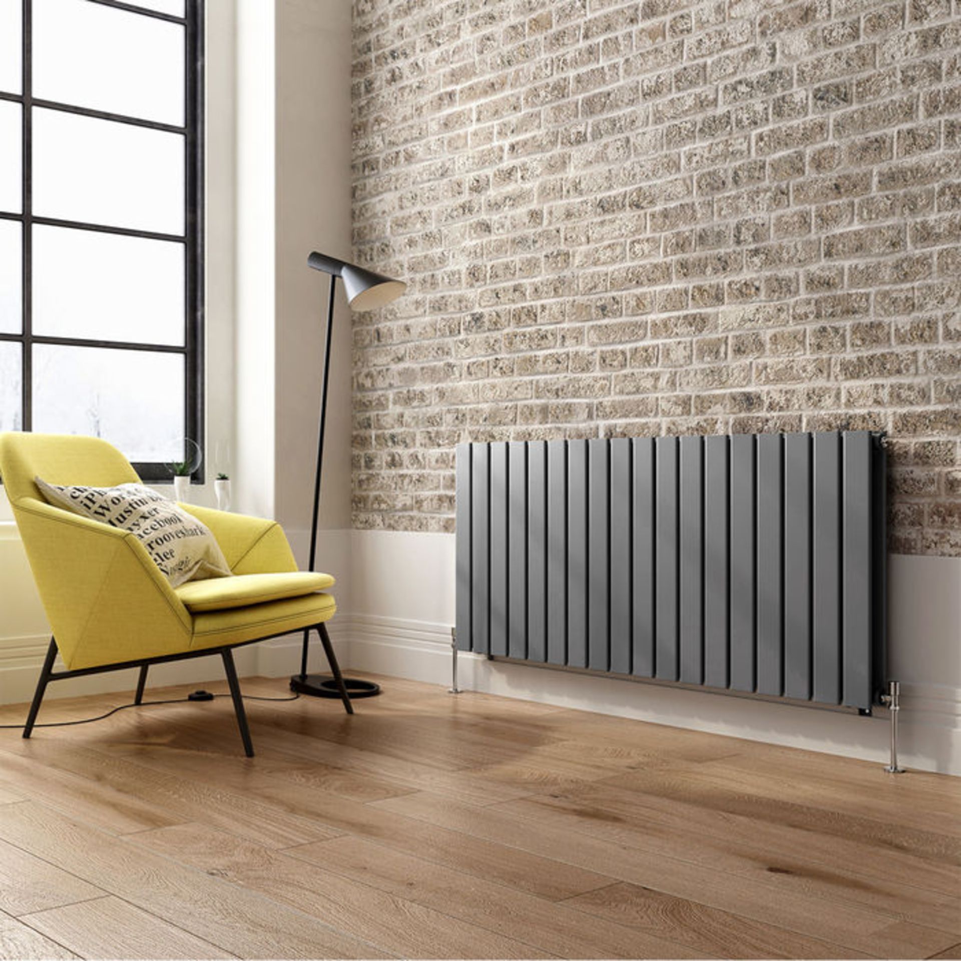 (PO80) 600x1380mm Anthracite Double Flat Panel Horizontal Radiator. £389.99. Made with low carbon - Image 2 of 4