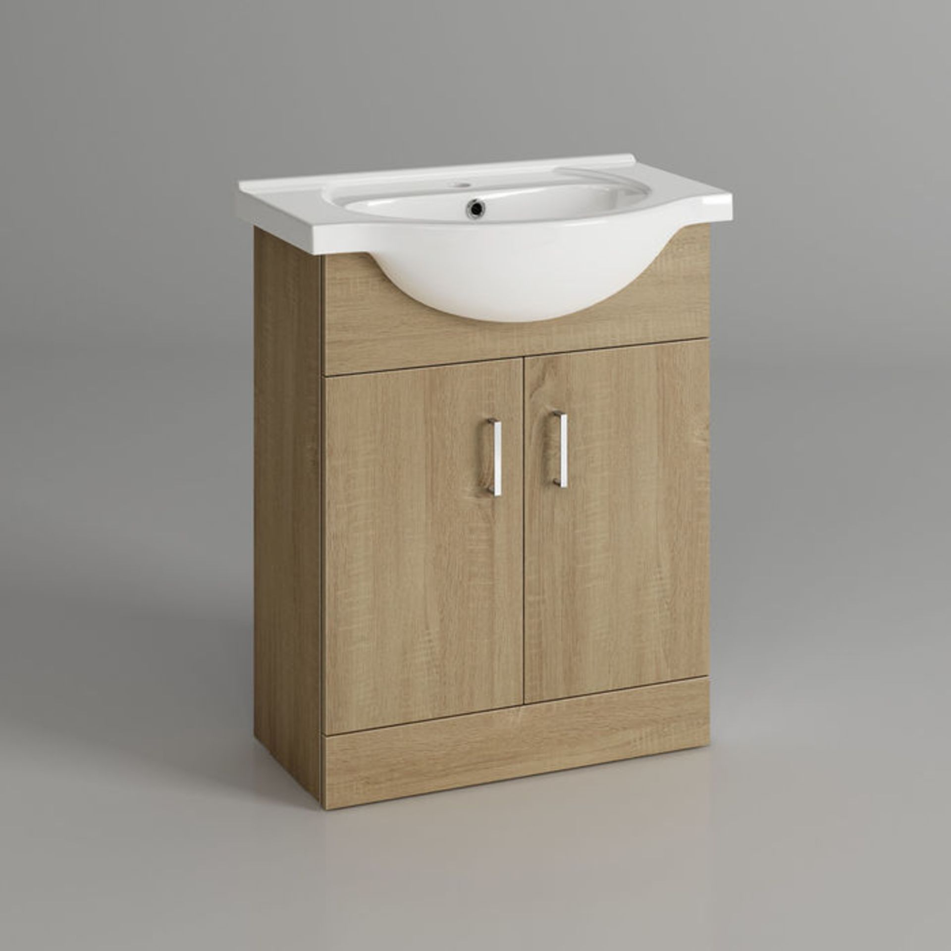 (PA58) 650x300mm Quartz Oak Effect Built In Basin Cabinet. Comes complete with basin. Gloss White - Image 3 of 4