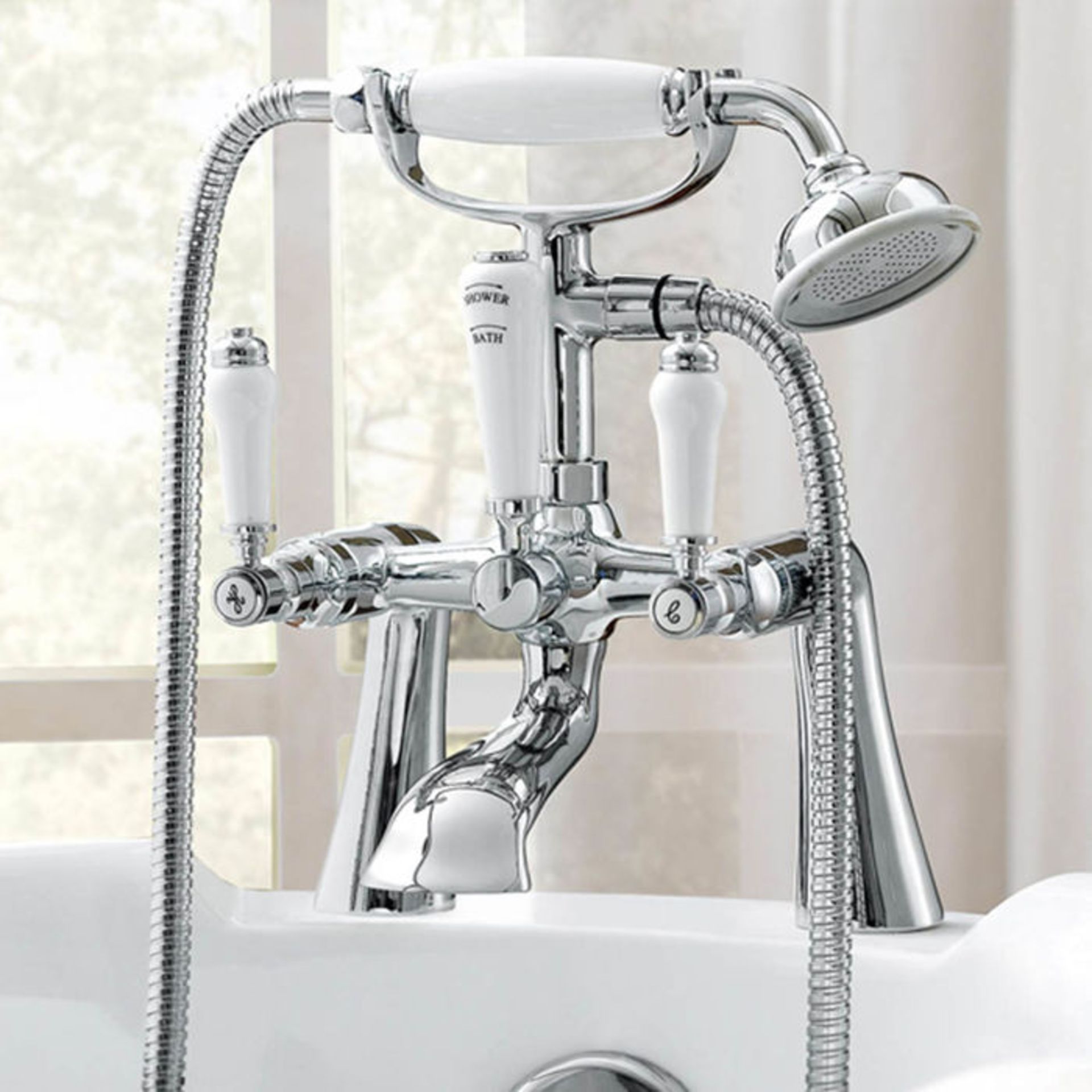 (PA39) Regal Chrome Traditional Bath Mixer Lever Tap with Hand Held Shower Chrome Plated Solid Brass