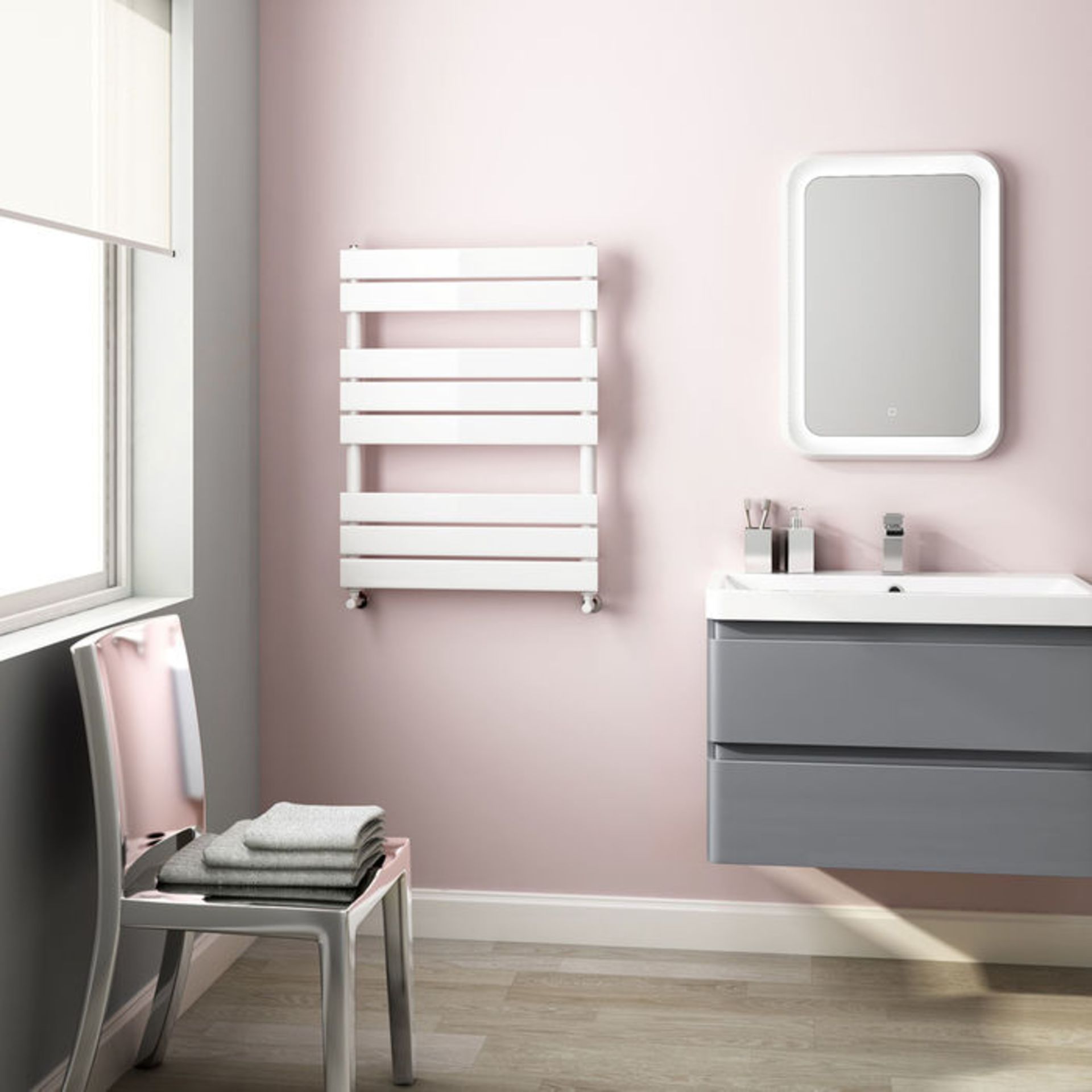 (ZA108) 800x600mm White Flat Panel Ladder Towel Radiator. RRP £176.99. Made from low carbon steel - Image 2 of 2