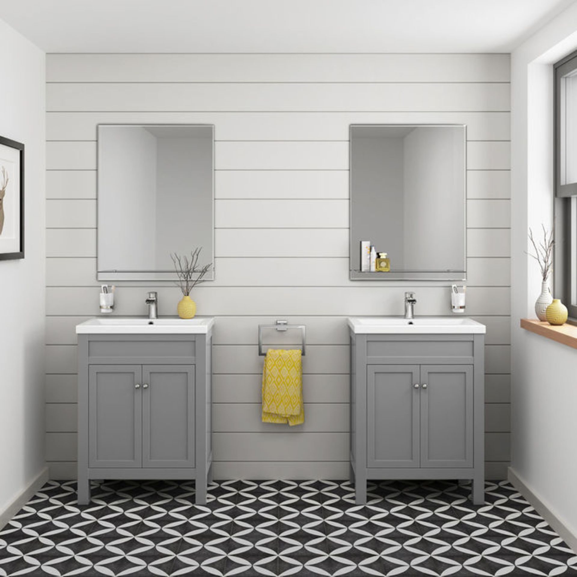 (PA13) 600mm Melbourne Earl Grey Double Door Vanity Unit - Floor Standing. RRP £499.99. COMES - Image 3 of 4