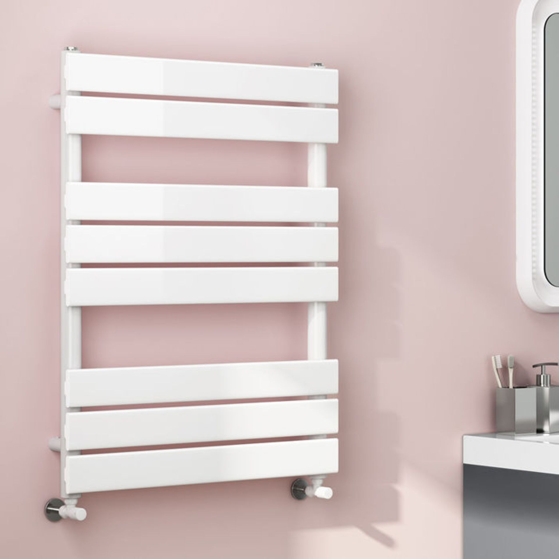 (ZA108) 800x600mm White Flat Panel Ladder Towel Radiator. RRP £176.99. Made from low carbon steel