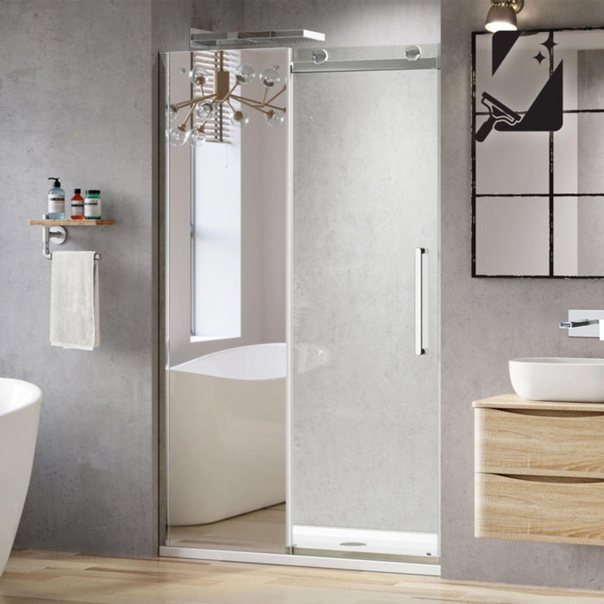 (PA18) 1000mm - 8mm - Luxe Frameless EasyClean Mirrored Sliding Shower Door. RRP £499.99. Clear