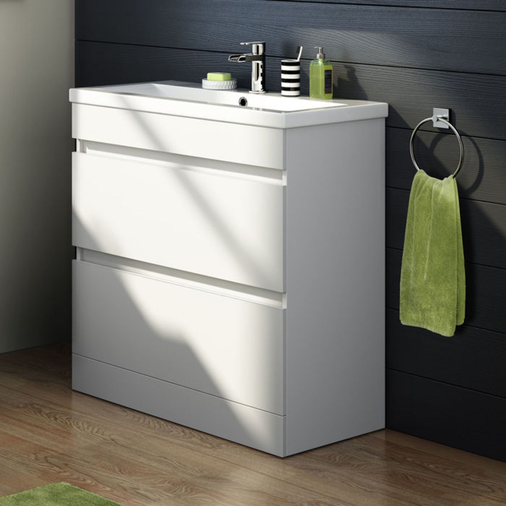 (PA22) 800mm Trent High Gloss White Double Drawer Basin Cabinet - Floor Standing. RRP £499.99. COMES