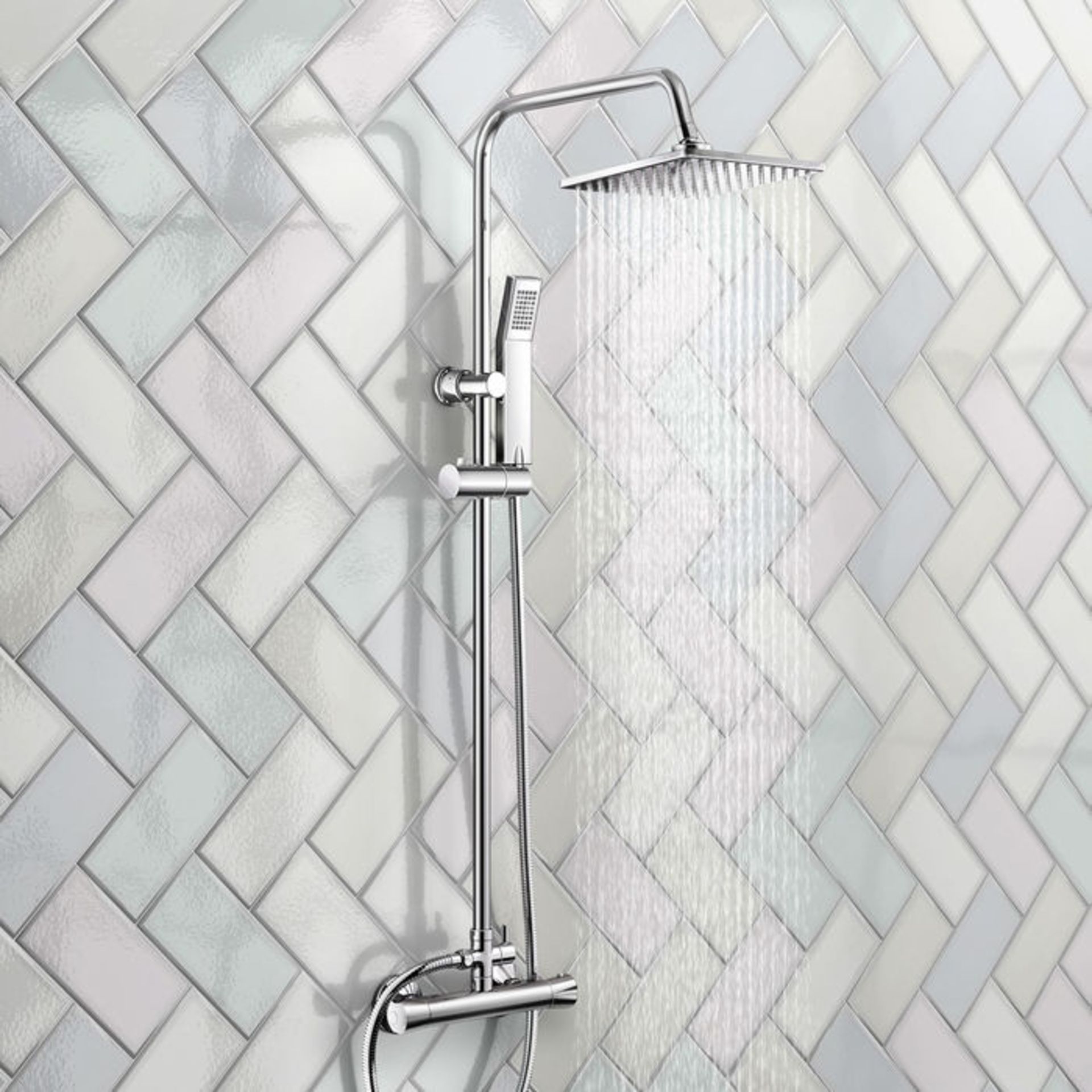 (AH34) Square Exposed Thermostatic Shower Kit & Medium Head. Curved features and contemporary