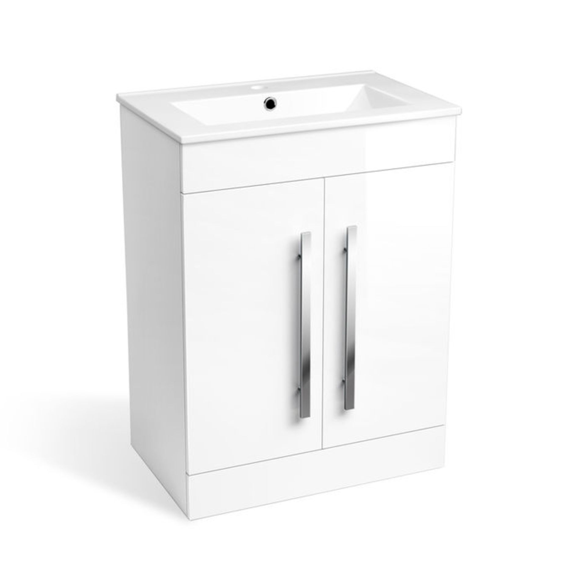 (AH27) 600mm Avon High Gloss White Basin Cabinet - Floor Standing. RRP £499.99. Comes complete - Image 4 of 4