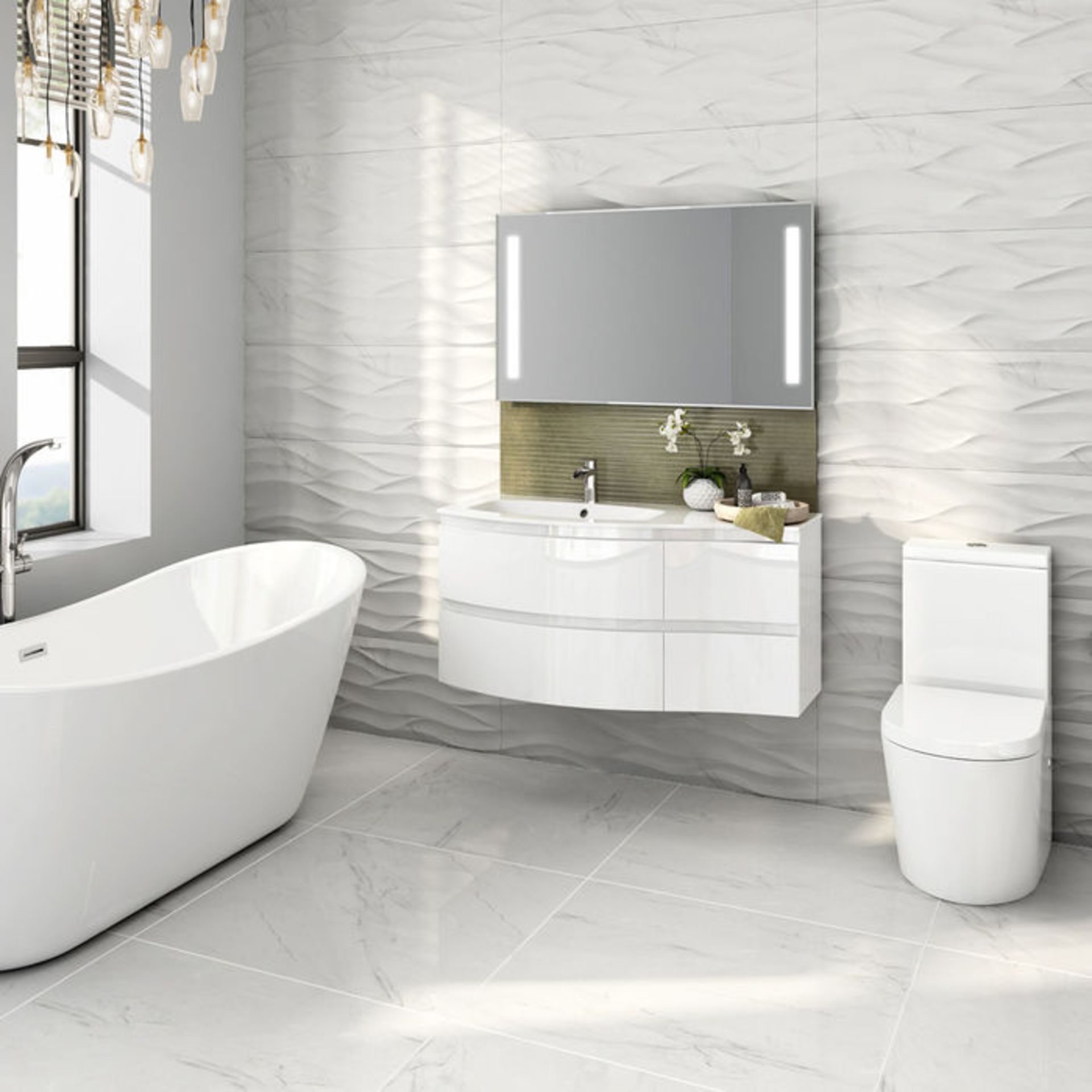 (AH4) 1040mm Amelie High Gloss White Curved Vanity Unit - Left Hand - Wall Hung. This premium option - Image 2 of 4
