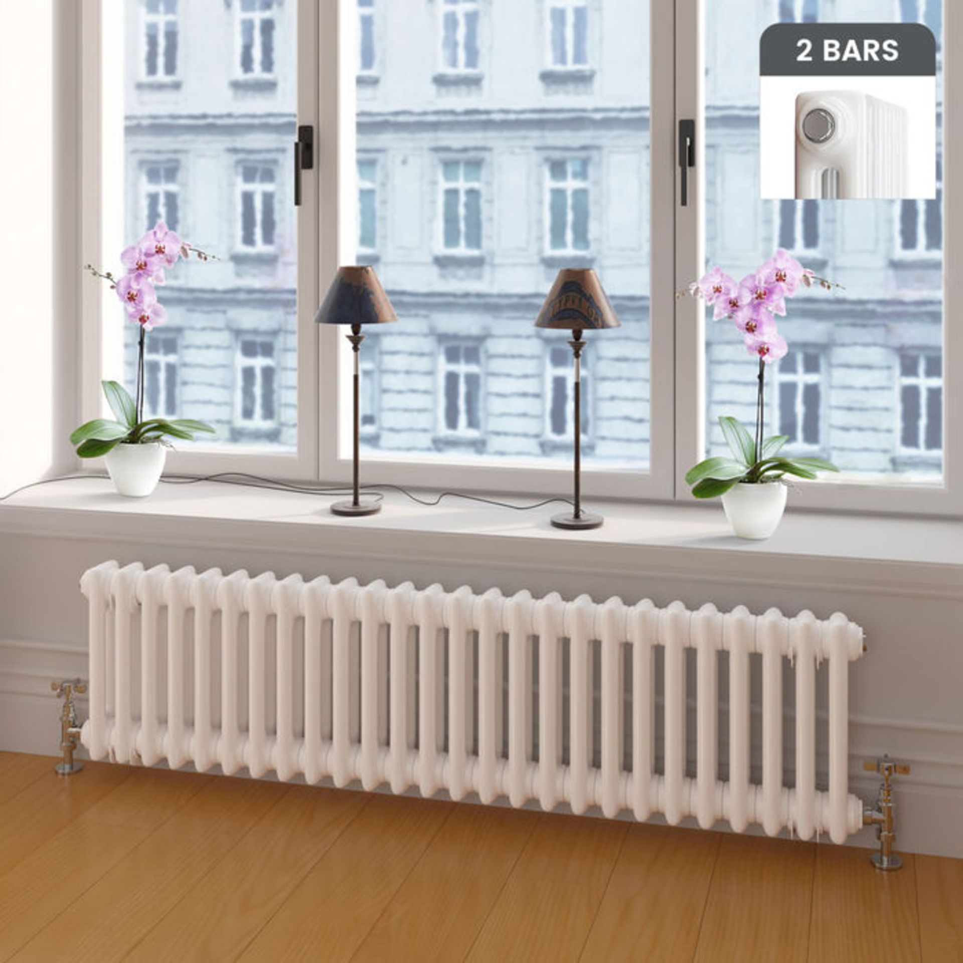 (AH43) 300x1165mm White Double Panel Horizontal Colosseum Traditional Radiator. RRP £479.99. Made