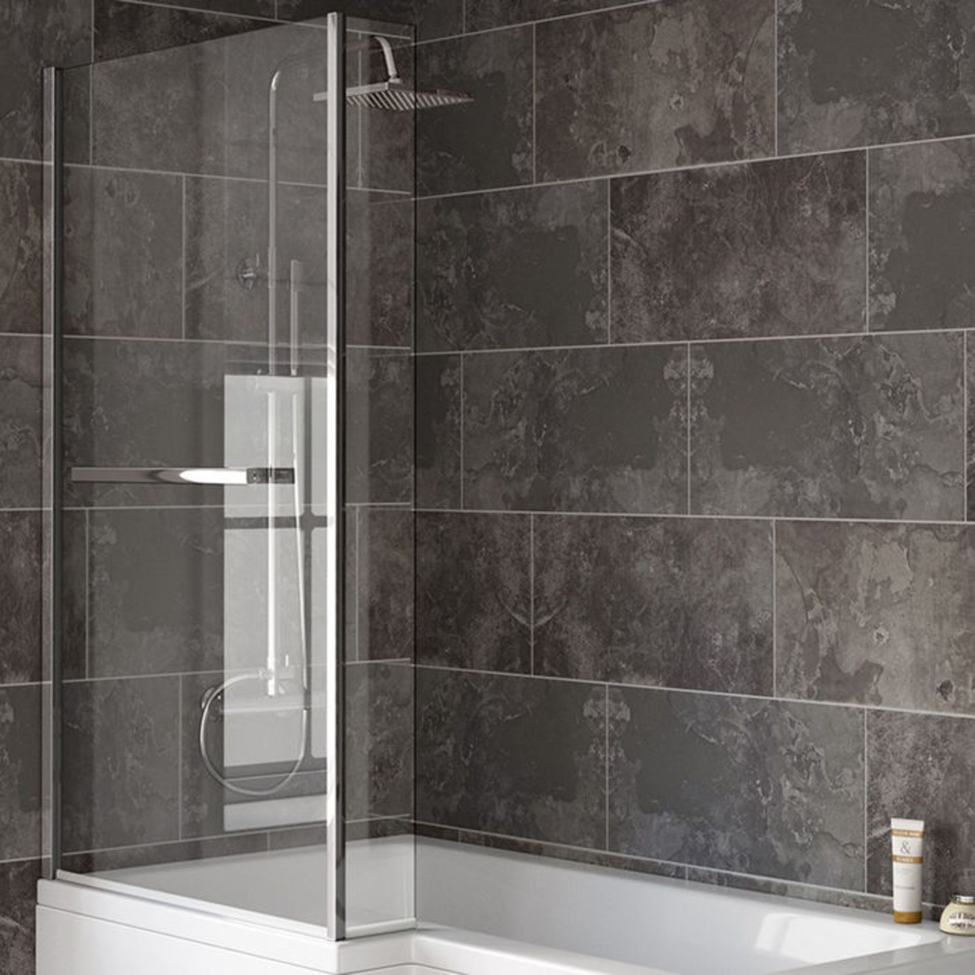 (AH16) 805mm - 4mm - L Shape Bath Screen & Towel Rail. RRP £174.99. 4mm Tempered Saftey Glass Screen - Image 3 of 4