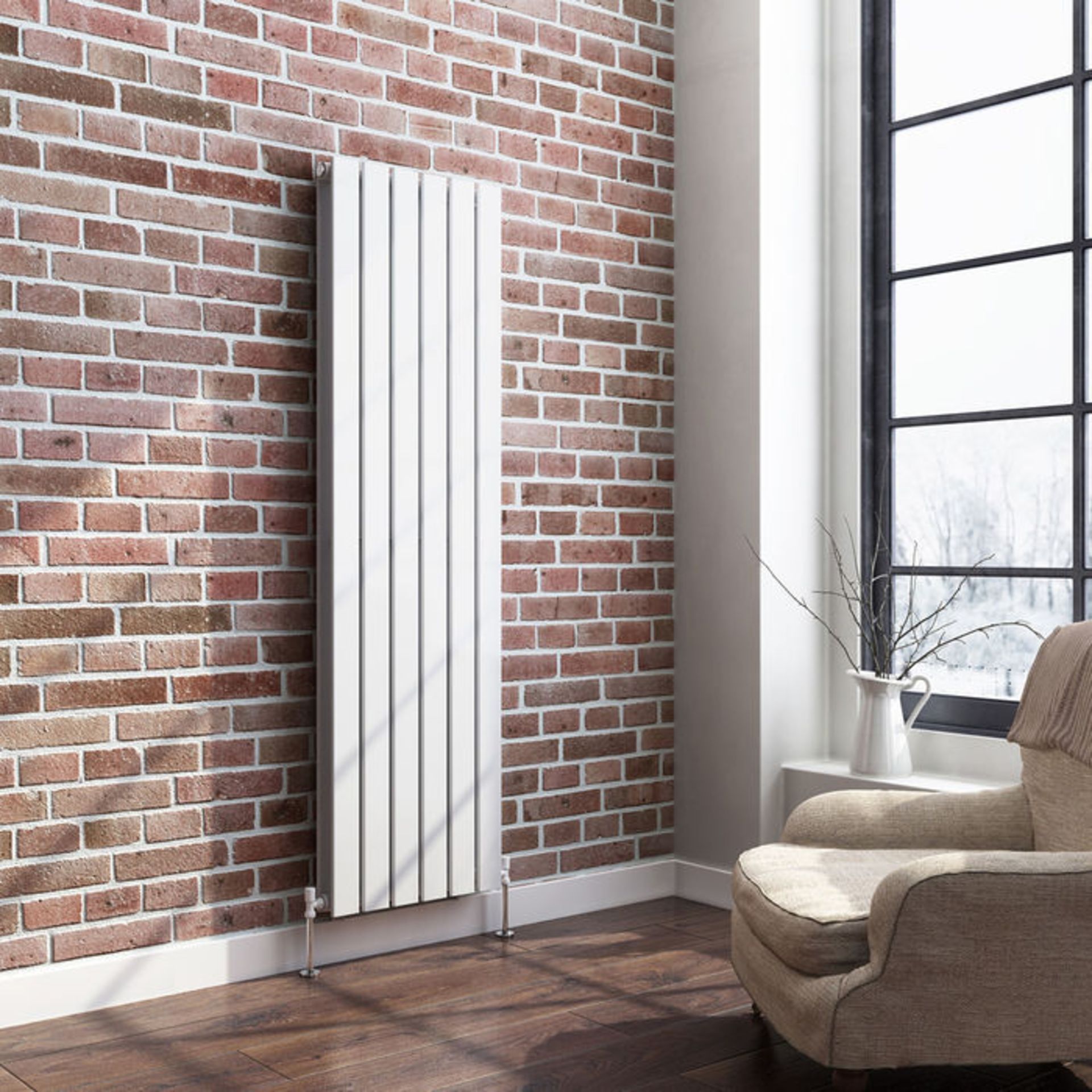 (T143) 1600x452mm Gloss White Double Flat Panel Vertical Radiator. RRP £499.99.We love this - Image 2 of 2