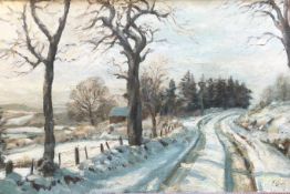 John Ross, Contemporary Scottish artist, Large oil “the road in winter”