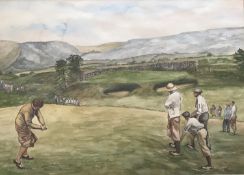 V Greene watercolour 10th hole at Gleneagles Golf course