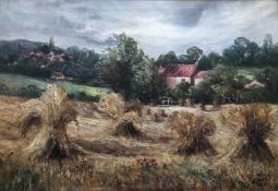 Olive Watson British artist, exhibited RA oil painting “hay stooks”