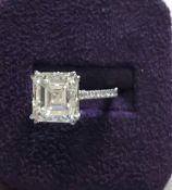 18ct White Gold Single Stone Asscher Cut Claw Set Diamond Ring 7.00