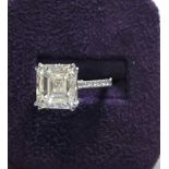 18ct White Gold Single Stone Asscher Cut Claw Set Diamond Ring 7.00