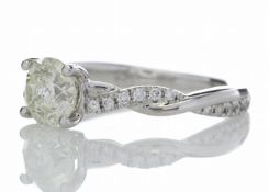 18ct White Gold Single Stone Diamond Ring With Waved Stone Set Shoulders (1.06) 1.22