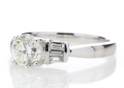 18ctWhite Gold Single Stone With Baguette Set Shoulders Diamond Ring (1.03) 1.26