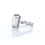 18ct White Gold Single Stone Emerald Cut With Halo Setting Ring 5.00