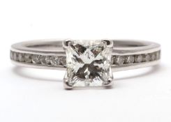 18ct White Gold Single Diamond Ring With Stone Set Shoulders (1.10) 1.37