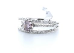 18ct White Gold Claw Set With Fancy Natrual Pink Centre Stone Semi Eternity Diamond Ring 0.55