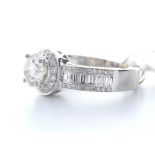 18ct White Gold Single Stone With Halo Setting Ring 1.40 (1.22)