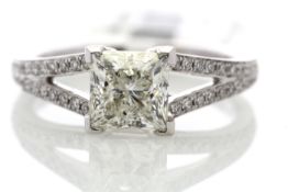 18ct White Gold Single Stone Prong Set Princess Cut With Stone Set Shoulders Diamond Ring 1.50