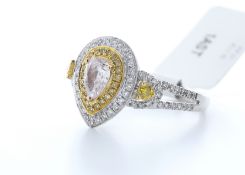 18ct White Gold Pear Shape Natrual Pink With Double Halo Setting Ring 2.00