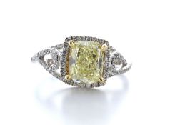 18ct White Gold fancy yellow Single Stone With Halo Setting Ring 2.11