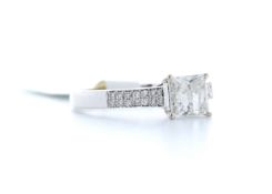 18ct White Gold Single Stone Princess Cut Claw Set With Stone Set Shoulders Diamond Ring 0.87 (0.13)