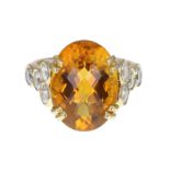 Striking Citrine and Diamond Cocktail Ring