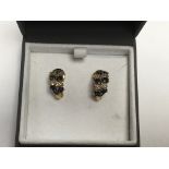 18ct Yellow Gold two row Diamond and Sapphire earrings