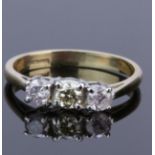 GIA - Fancy Pink & Fancy Vivid Yellow Three Stones. 0.63ct Diamond Gold Ring. SI2 - I2, Size: O