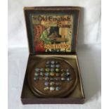 Boxed Wooden Solitaire Board + 32 Hand Made Pontil Marbles inc Josephs Coat + 1 Machine Made