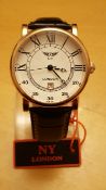 BRAND NEW NY LONDON GENTS LEATHER STRAP WATCH, 644, DATE DISPLAY, COMPLETE WITH GIFT BOX